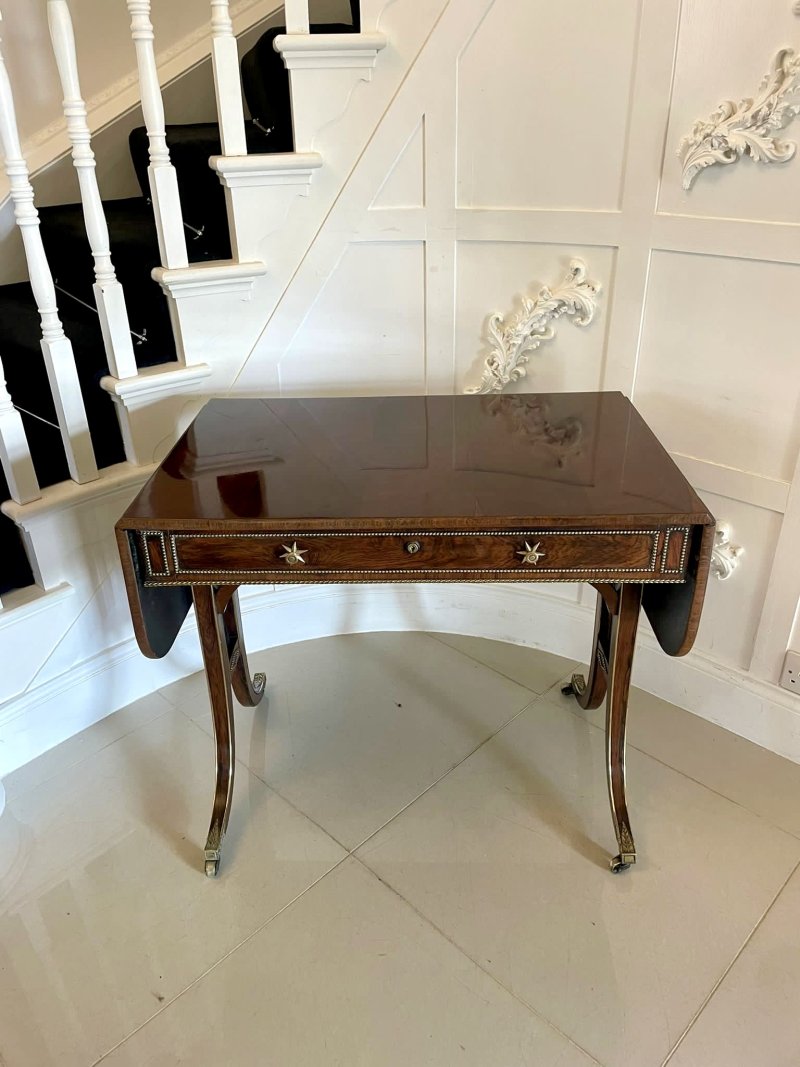 Fine Quality Small Antique Regency Brass Inlaid Rosewood Freestanding Sofa/Side Table